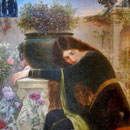 painting of young woman hugging garden urn or pot