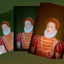 triple image of progress in painting image of Elizabeth 1st for bookcover