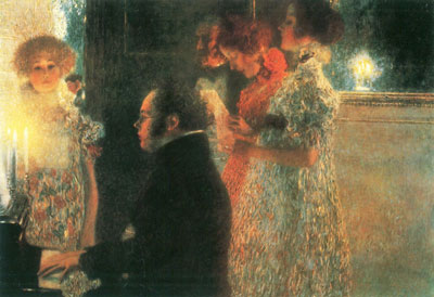 painting of Schubert at piano, with ladies nearby singing