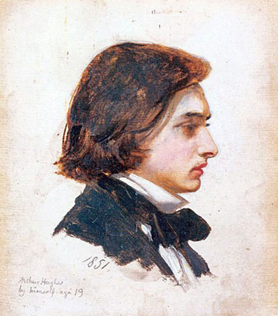 Young, artistic Victorian gentleman with long hair, profile
