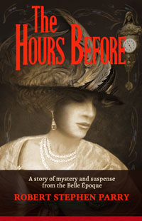 book cover image shows belle epoque era woman in large hat, with clock in background
