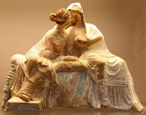 statue of two women seated, antique