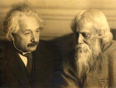 photo of Tagore with Einstein, as if in conversation, seated
