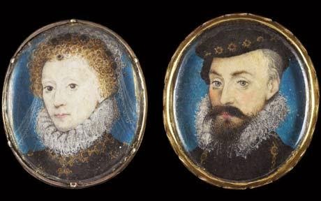 double miniature portrait of Elizabeth I and Robert Dudley, both in half profile