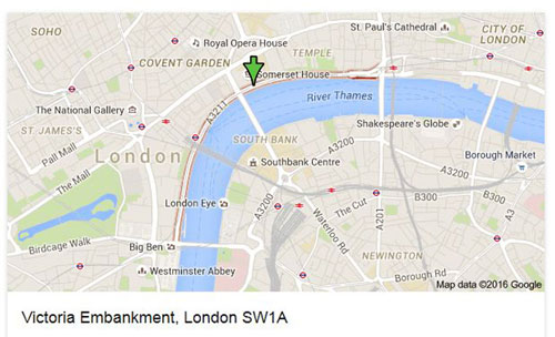 map of London showing river Thames with Victoria Embankment to north