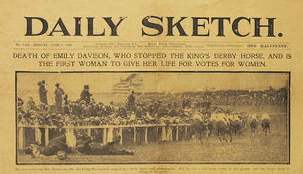 old newspaper cutting refering to suffragette incident at racecourse