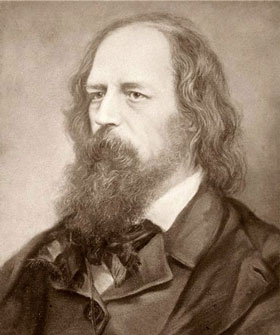 Victorian gentleman in half-profile, sepia colour, from painting of poet Tennyson