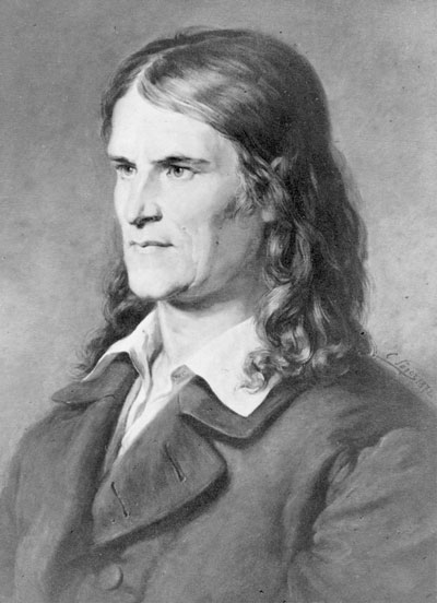 illustration of man with long hair, 19th century clothing, half-profile