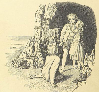 Victorian-era drawing of young people on beach