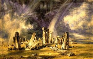 old painting of stonehenge - large standing circle of stones