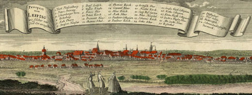 old illustration of city of Leipzig, Germany
