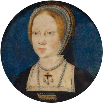young Tudor lady, princess Mary Tudor, with red hair, french hood