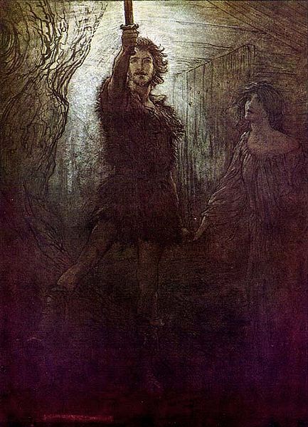 illustration of man with sword aloft, the mythical hero Siegmund