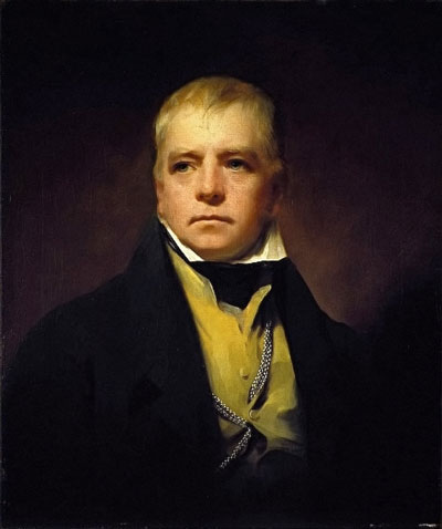 Sir Henry Raeburn's portrait of Sir Walter Scott the writer, man in waistcoat and jacket, bat-wing collar