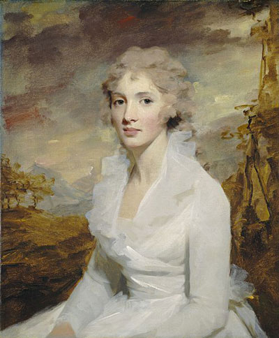 portrait of lady in white dress and powdered hair