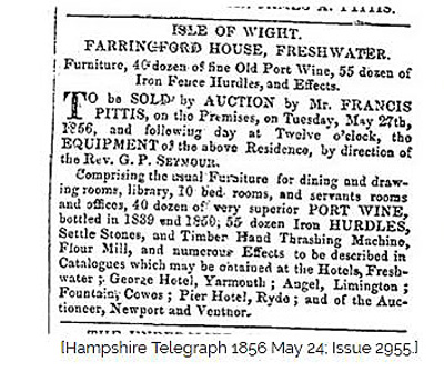 newspaper cutting, house sale from 1856