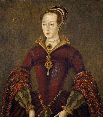 portrait of Tudor woman in red gown, paint badly deteriorated