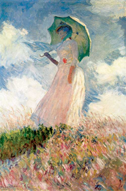 painting of woman in white dress with parasol in sunshine