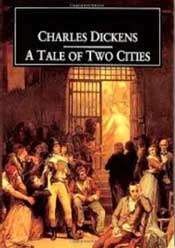 Book cover to Dickens's Tale of Two Cities, red