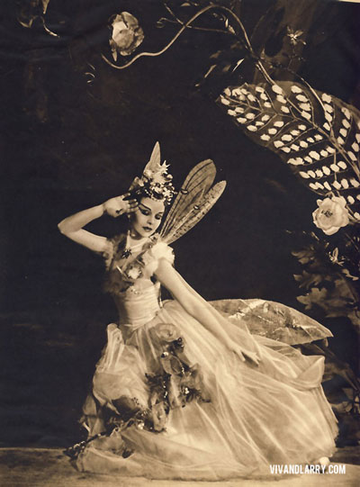 sepia tone photo of actress as Fairy Queen, from old movie