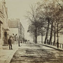 small drawing of London riverside street in 19th century