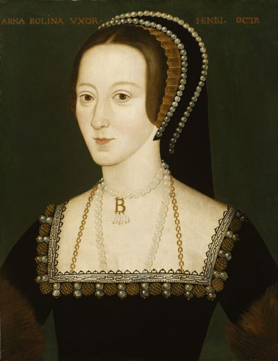 portrait Anne Boleyn, female with Tudor square neckline, french hood etc