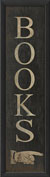 old shop sign, verticle, with the word BOOKS and hand with finger pointing