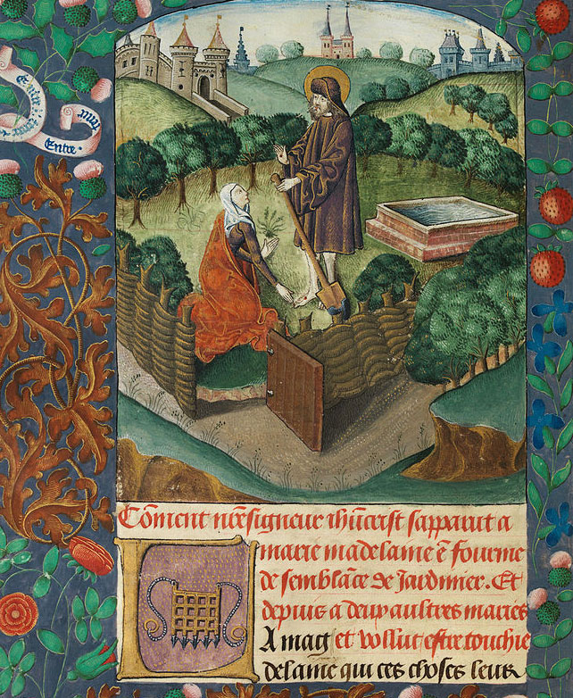 old illuminated manuscript shows gardener and woman