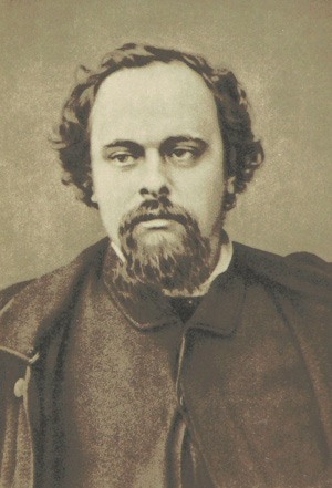 old victorian photo of poet, long hair and bead, pensive