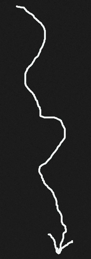 squiggly line, pointing downwards