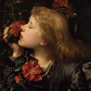 small image of young Victorian lady smelling flowers, painting