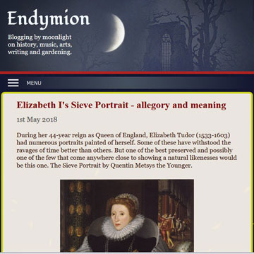 screenshot shows Elizabeth I blogpost
