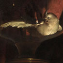 thumbnail image from painting shows bird, cockatoo, dark background