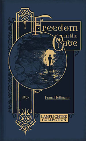 old book cover with navy blue background and ornate lettering
