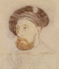 small thumbnail image of antique Hans Holbein portrait sketch, beige in tone.
