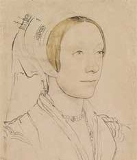 small thumbnail image of antique Hans Holbein portrait sketch, beige in tone.