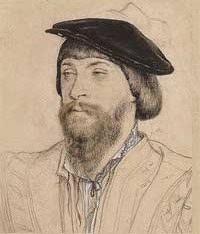 small thumbnail image of antique Hans Holbein portrait sketch, beige in tone.