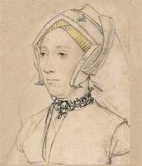 small thumbnail image of antique Hans Holbein portrait sketch, beige in tone.