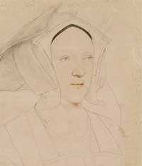 small thumbnail image of antique Hans Holbein portrait sketch, beige in tone.