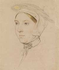 small thumbnail image of antique Hans Holbein portrait sketch, beige in tone.