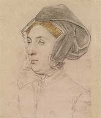 small thumbnail image of antique Hans Holbein portrait sketch, beige in tone.