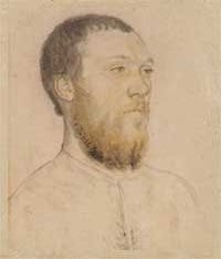 small thumbnail image of antique Hans Holbein portrait sketch, beige in tone.