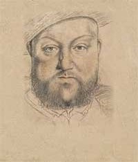 small thumbnail image of antique Hans Holbein portrait sketch, beige in tone.