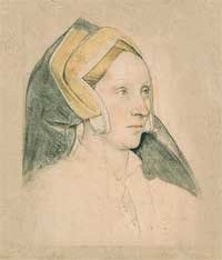 small thumbnail image of antique Hans Holbein portrait sketch, beige in tone.