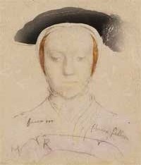 small thumbnail image of antique Hans Holbein portrait sketch, beige in tone.