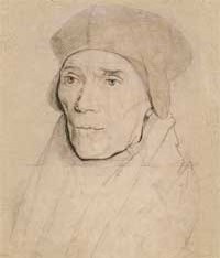 small thumbnail image of antique Hans Holbein portrait sketch, beige in tone.