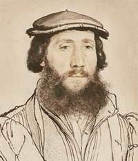 small thumbnail image of antique Hans Holbein portrait sketch, beige in tone.