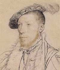 small thumbnail image of antique Hans Holbein portrait sketch, beige in tone.