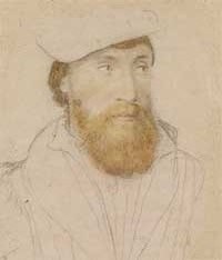 small thumbnail image of antique Hans Holbein portrait sketch, beige in tone.