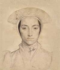 small thumbnail image of antique Hans Holbein portrait sketch, beige in tone.